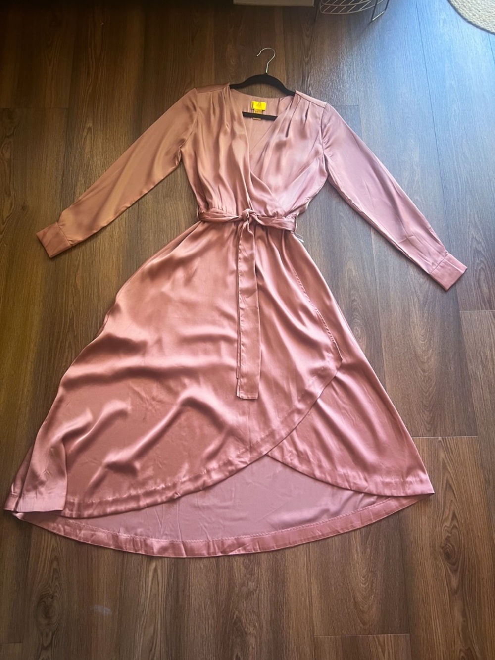 H&M super elegant dusty Rose Satin Wrap High-Low Dress